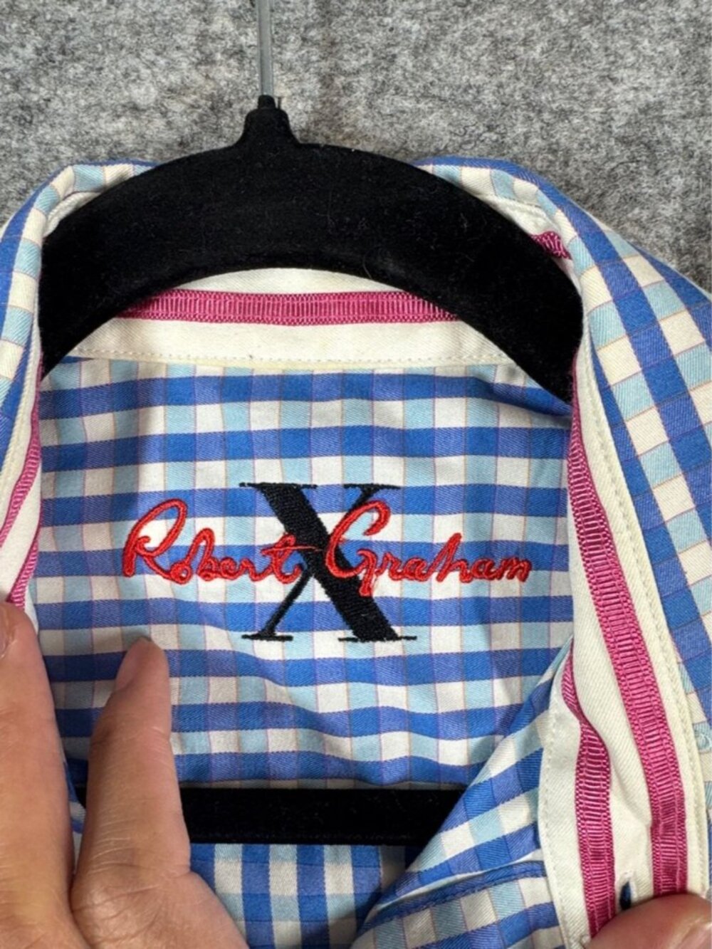 Robert Graham Men's Blue and White Gingham Button-Up Shirt Size S Flip Cuff - Picture 3 of 16